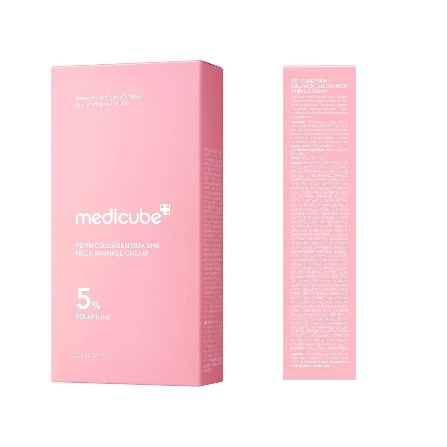 medicube PDRN Collagen Gua Sha Neck Wrinkle Cream | Built-In Gua Sha Massager with Volufiline 5% | Firming, Contour Care for the Look of Fine Lines, Jawline, Neck, Décolleté | Korean Skincare, 3.17 oz