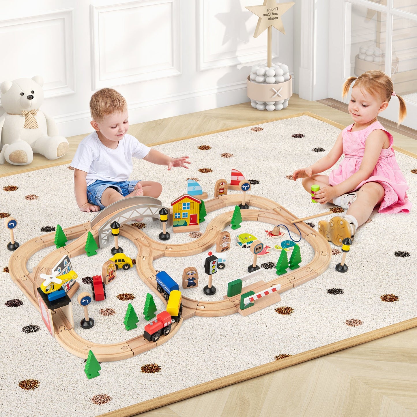 78 Pieces Activity Railway Playset for Kids Aged 3+